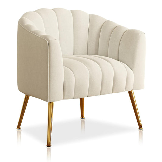 Dewhut Oversized Pumpkin Couch Accent Chair, Modern Comfy Velvet Upholstered Barrel Chairs, Luxury Single Sofa Armchair for Living Room, Waiting Room, Office and Vanity, (Beige)